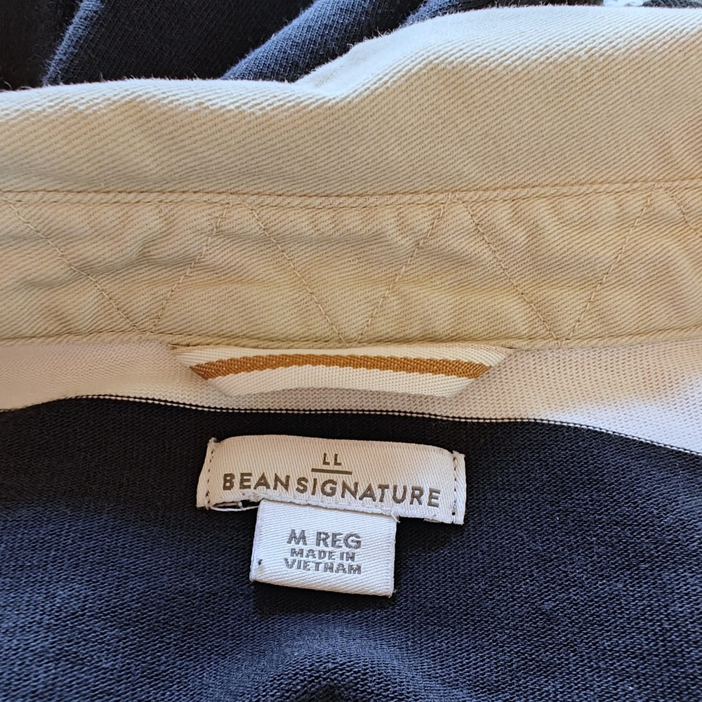 LL Bean Signature Womens Navy White Striped Rugby Shirt Cotton M 521790 - Picture 3 of 6